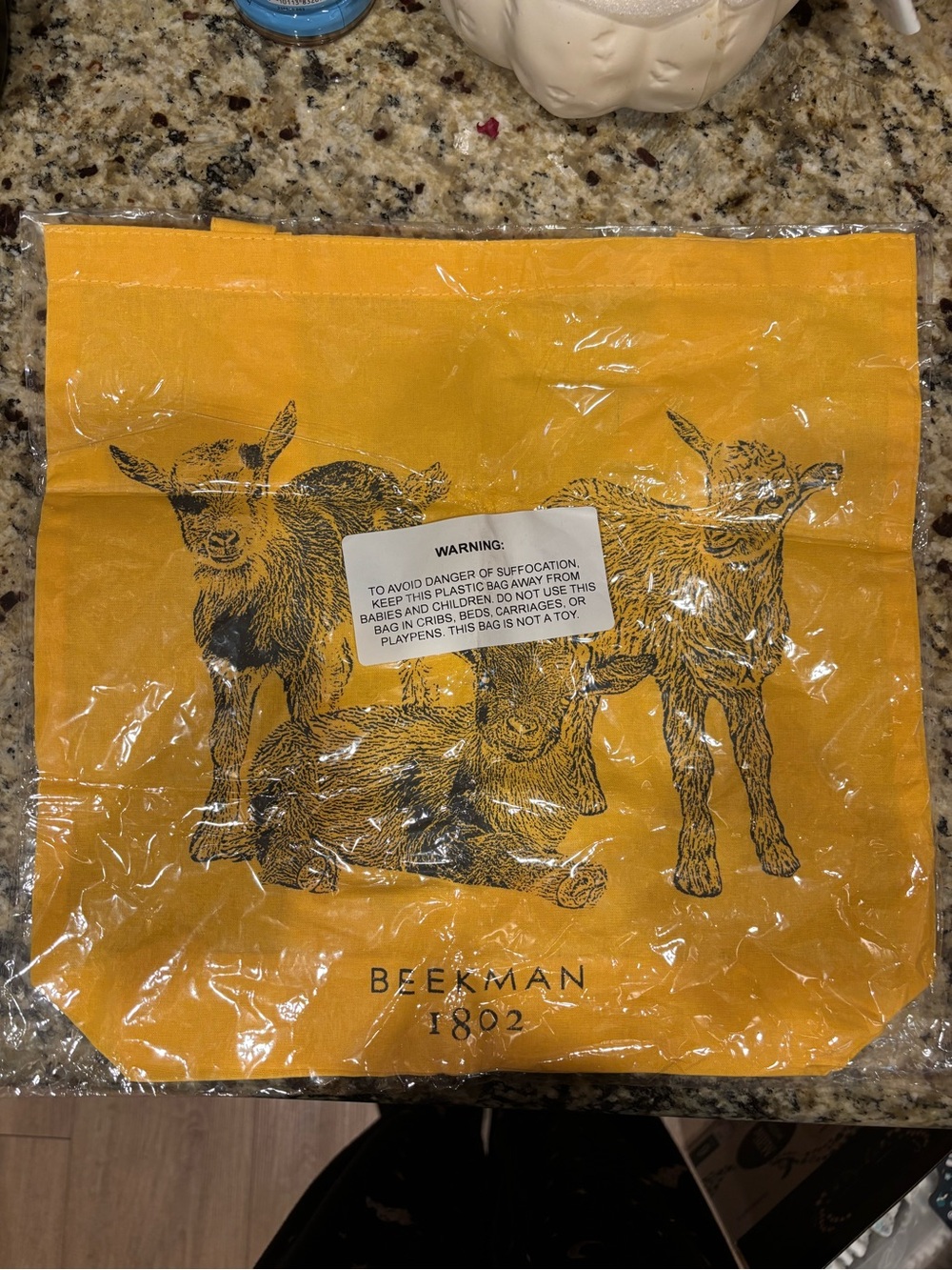 Beekman 1802 Yellow Tote with Goat Illustration
